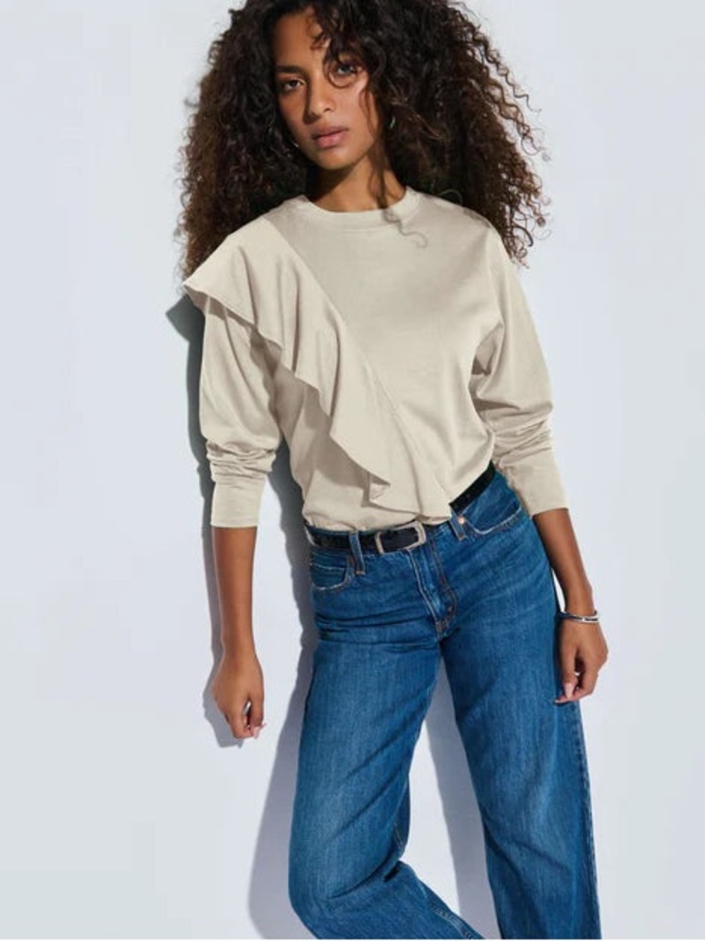 Nation Ltd Farrah Flounce Top Cream Size Small Cotton Ruffle